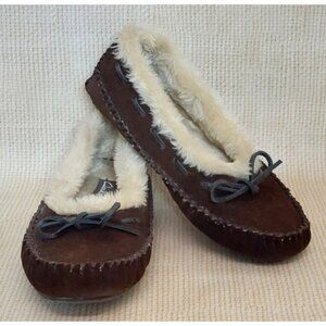 Clarks Brown Suede Leather Ladies Slip On Moccasins Shoes Slippers Size 9 Faux F